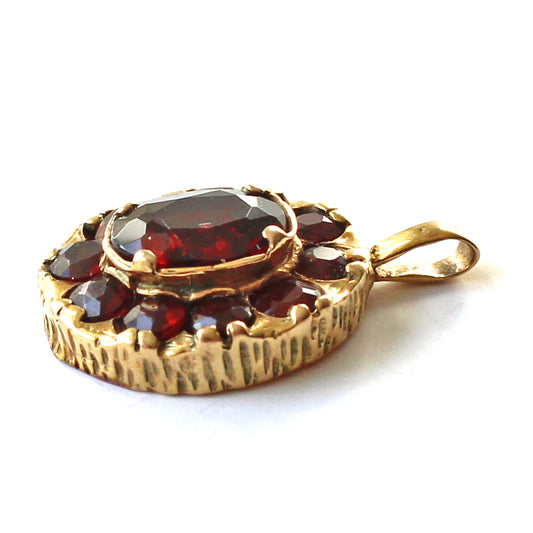 Antique 9ct Gold Garnet Cluster Pendant