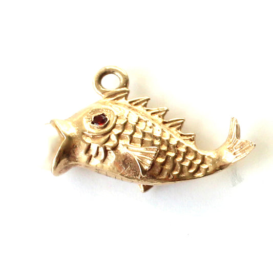 Vintage 9ct Gold Fish with Pearl & Garnet Charm