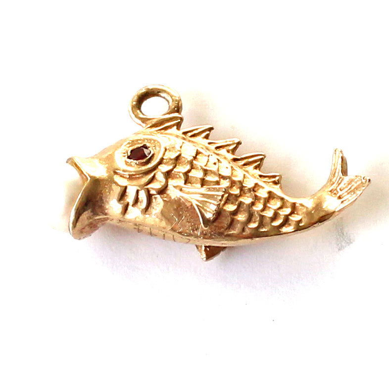 Vintage 9ct Gold Fish with Pearl & Garnet Charm