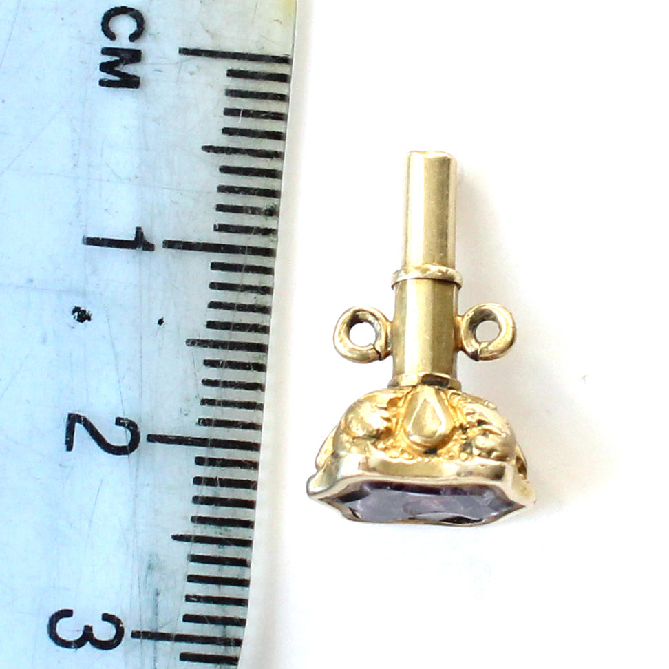 Victorian 9ct Gold Pocket Watch Key with Amethyst