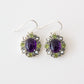 Sterling Silver Suffragette style Earrings with Amethyst Peridot & Seed Pearl