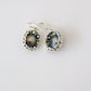 Sterling Silver Suffragette style Earrings with Amethyst Peridot & Seed Pearl