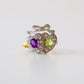 Edwardian Style Amethyst Peridot Double Heart 18ct Gold on Silver Ring