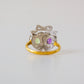 Edwardian Style Amethyst Peridot Double Heart 18ct Gold on Silver Ring