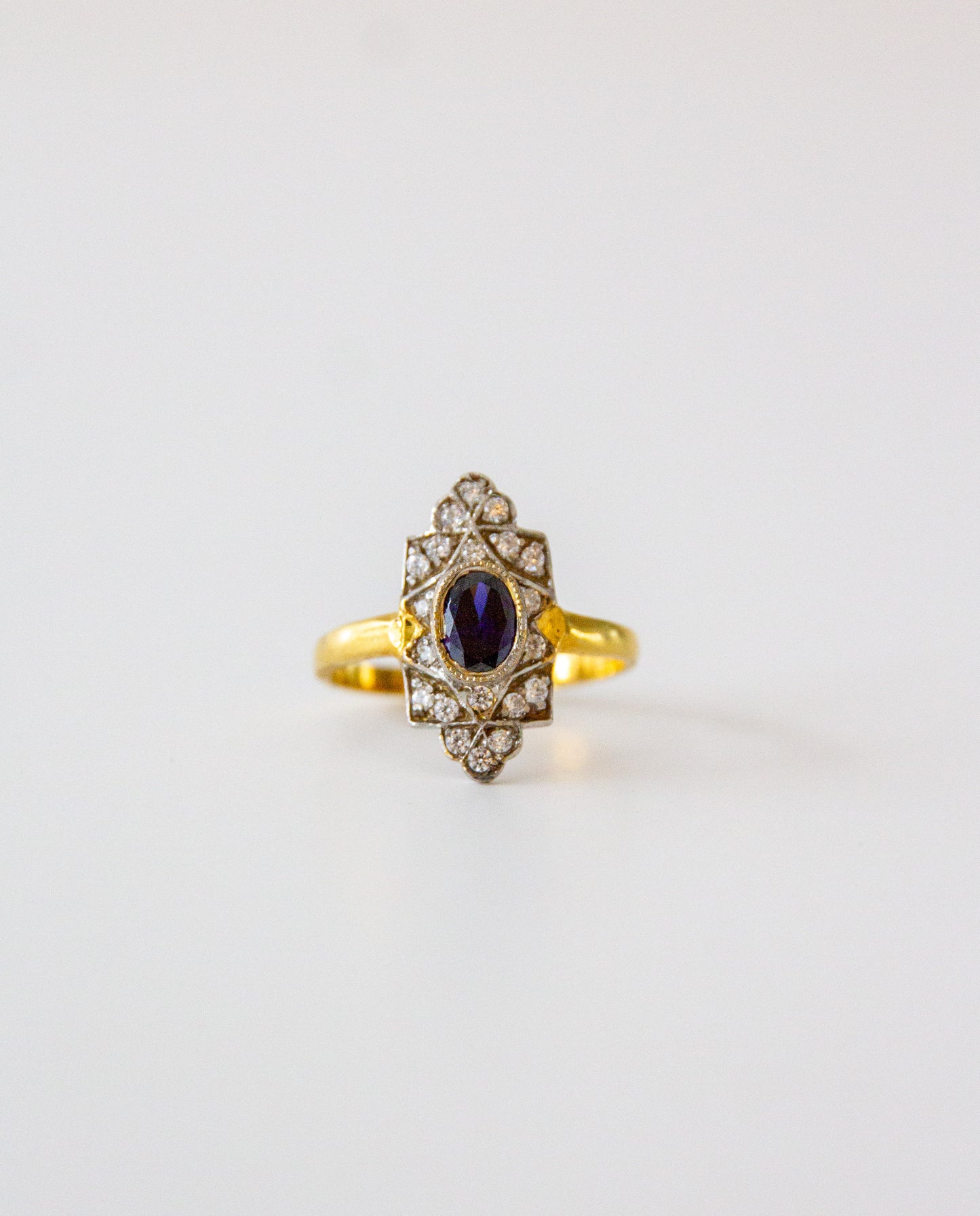 Art Deco style Blue Paste Navette Ring Set in Solid Silver