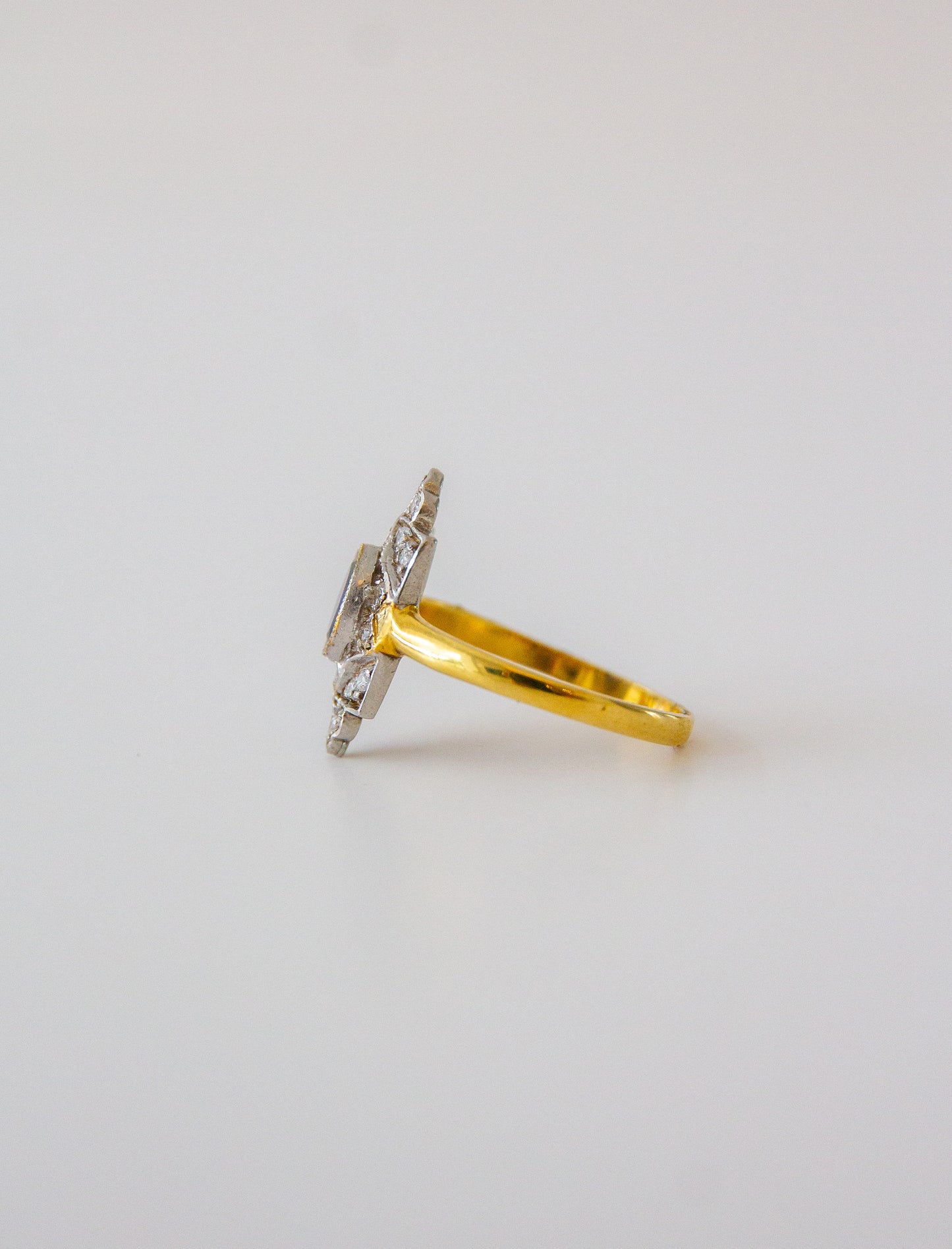 Art Deco style Blue Paste Navette Ring Set in Solid Silver