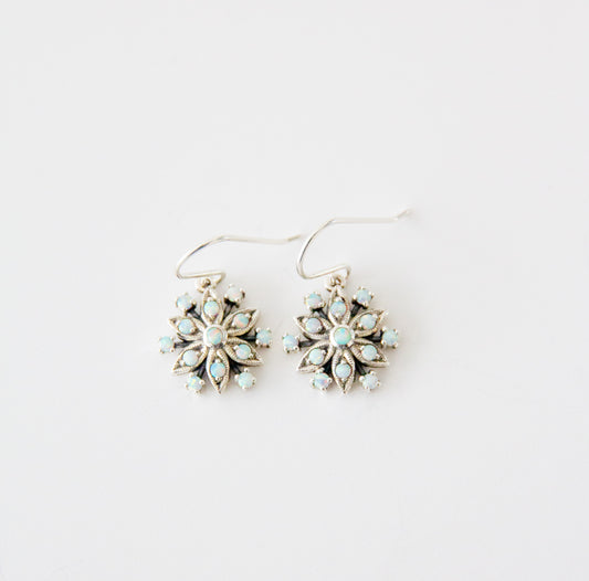 Sterling Silver Opal Snowflake Earrings