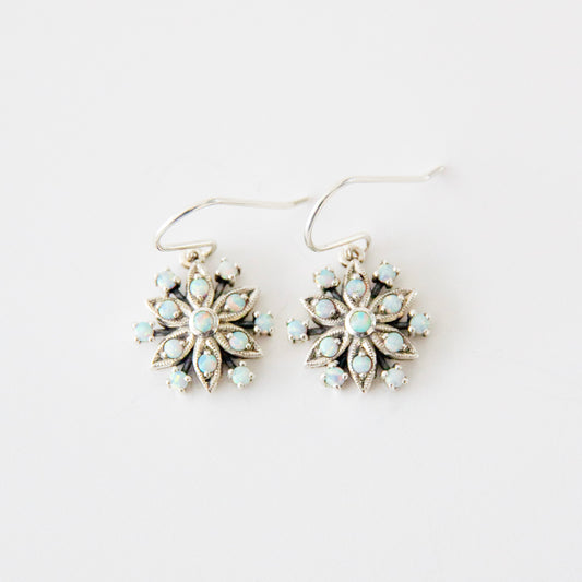 Sterling Silver Opal Snowflake Earrings