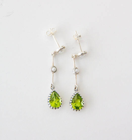 Sterling Silver Peridot & Pearl Drop Earrings