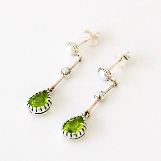Sterling Silver Peridot & Pearl Drop Earrings