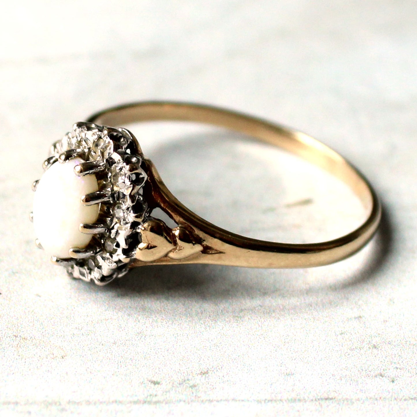 Vintage 9ct Gold Opal Diamond Halo Ring