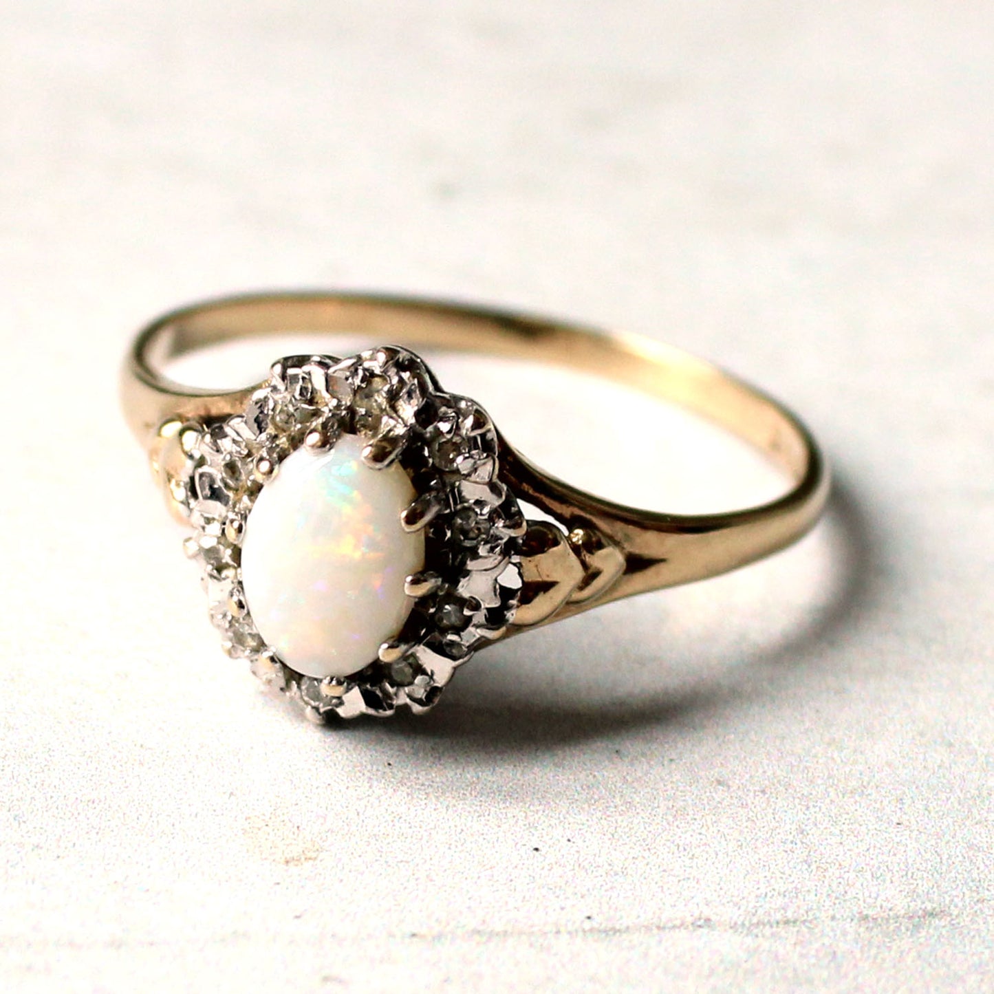 Vintage 9ct Gold Opal Diamond Halo Ring