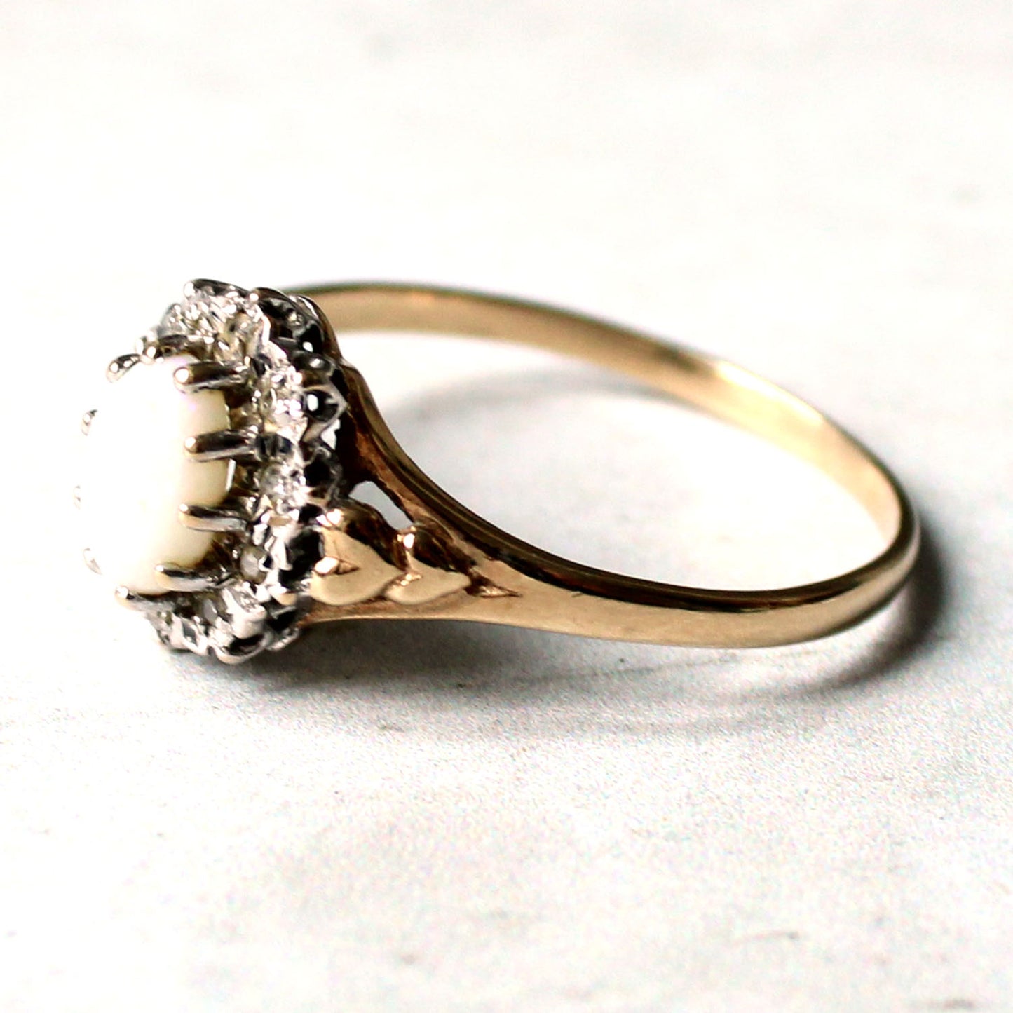 Vintage 9ct Gold Opal Diamond Halo Ring