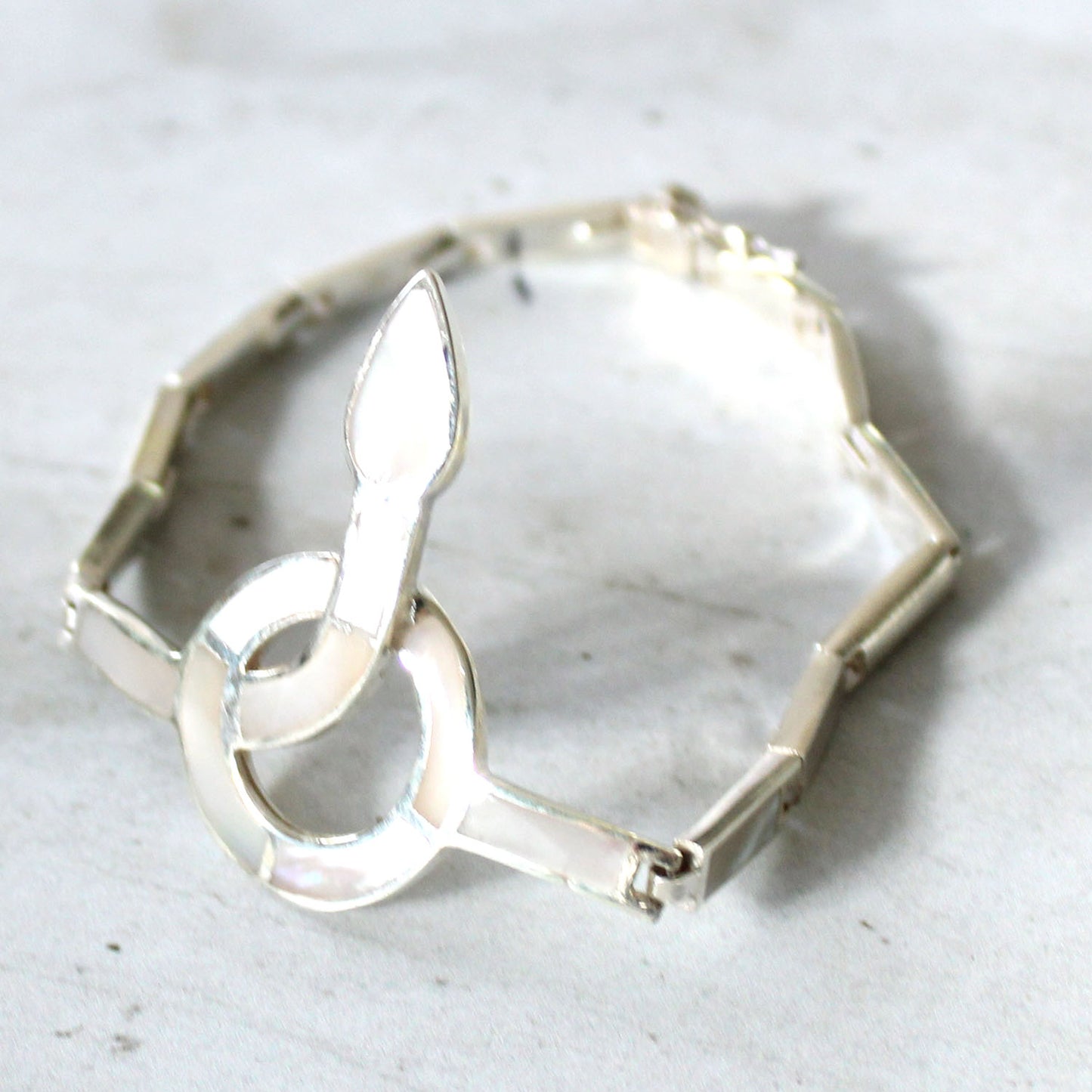 Vintage Sterling Silver Pearl Panel Snake Bracelet