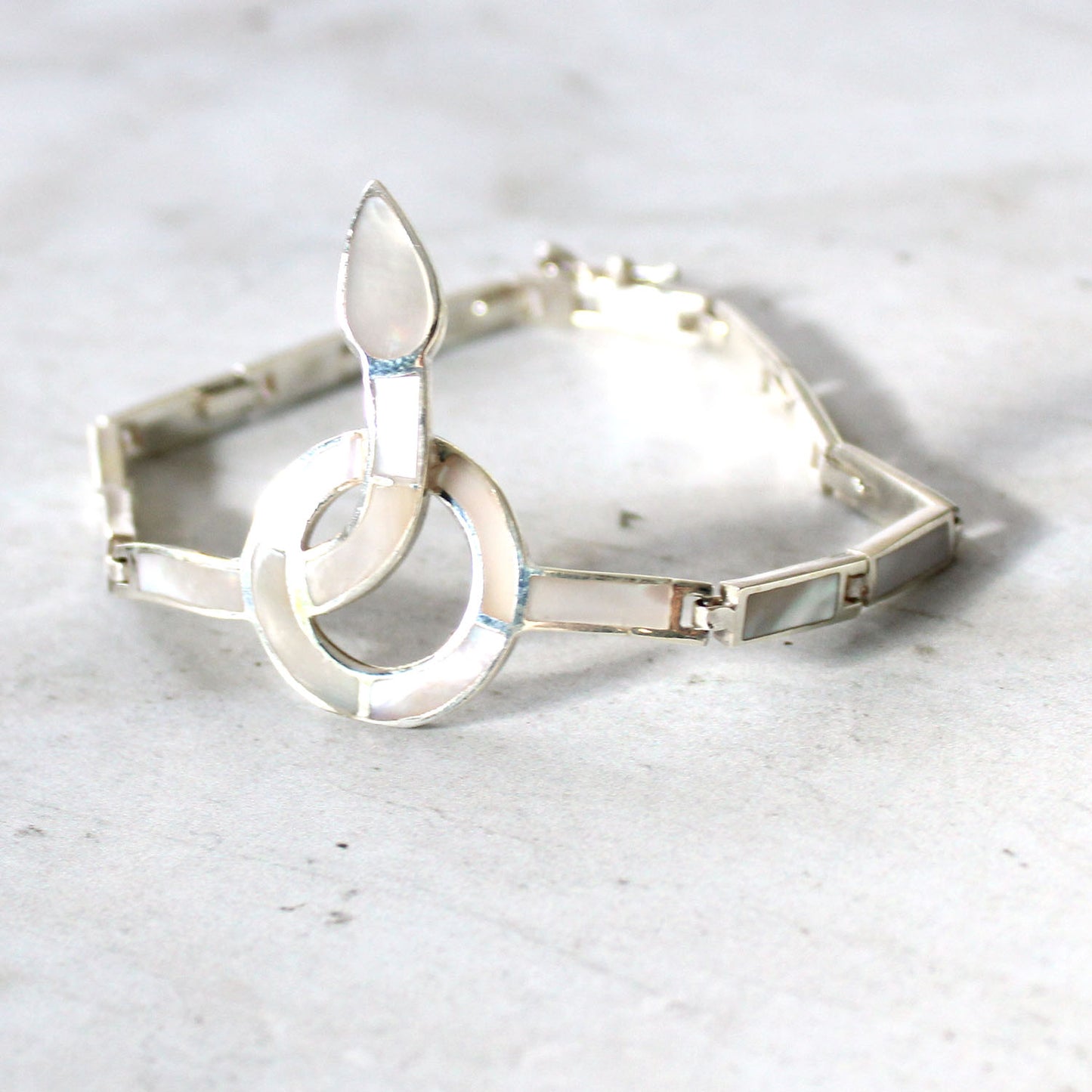 Vintage Sterling Silver Pearl Panel Snake Bracelet