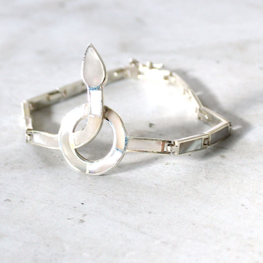 Vintage Sterling Silver Pearl Panel Snake Bracelet