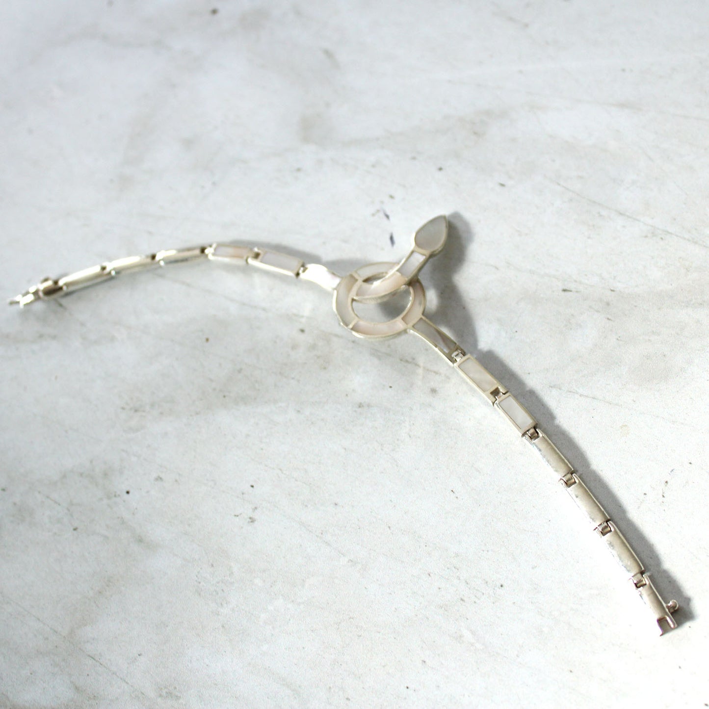 Vintage Sterling Silver Pearl Panel Snake Bracelet