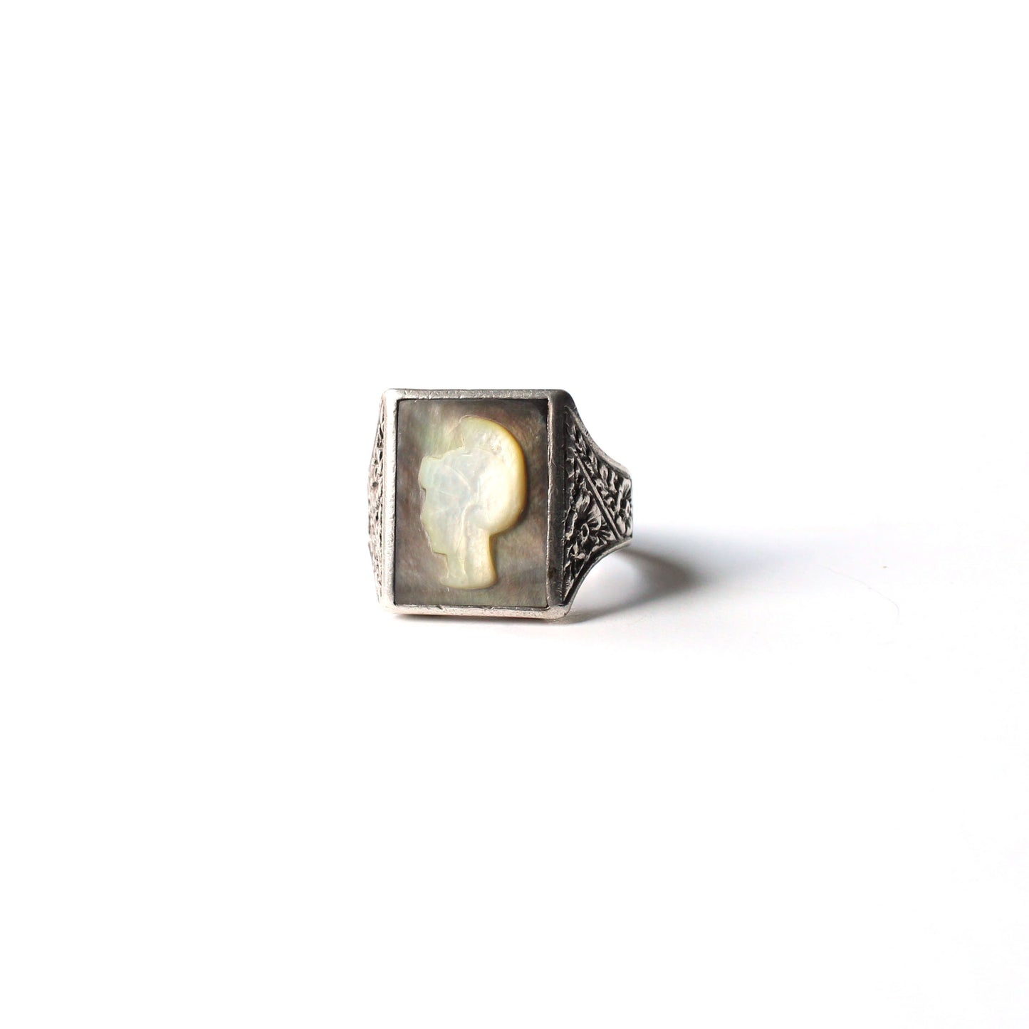 Chunky Sterling Silver Shell Cameo Signet Ring