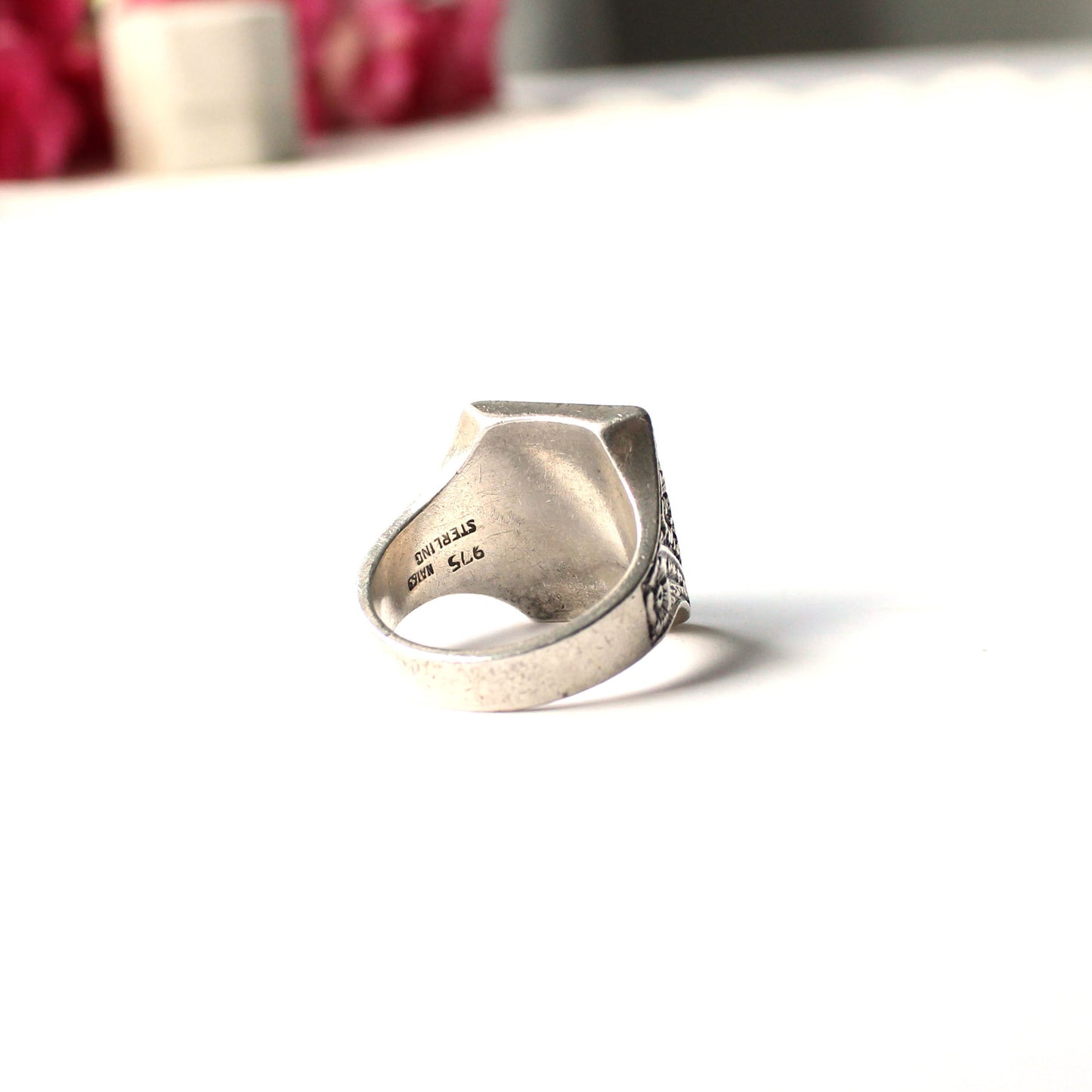 Chunky Sterling Silver Shell Cameo Signet Ring