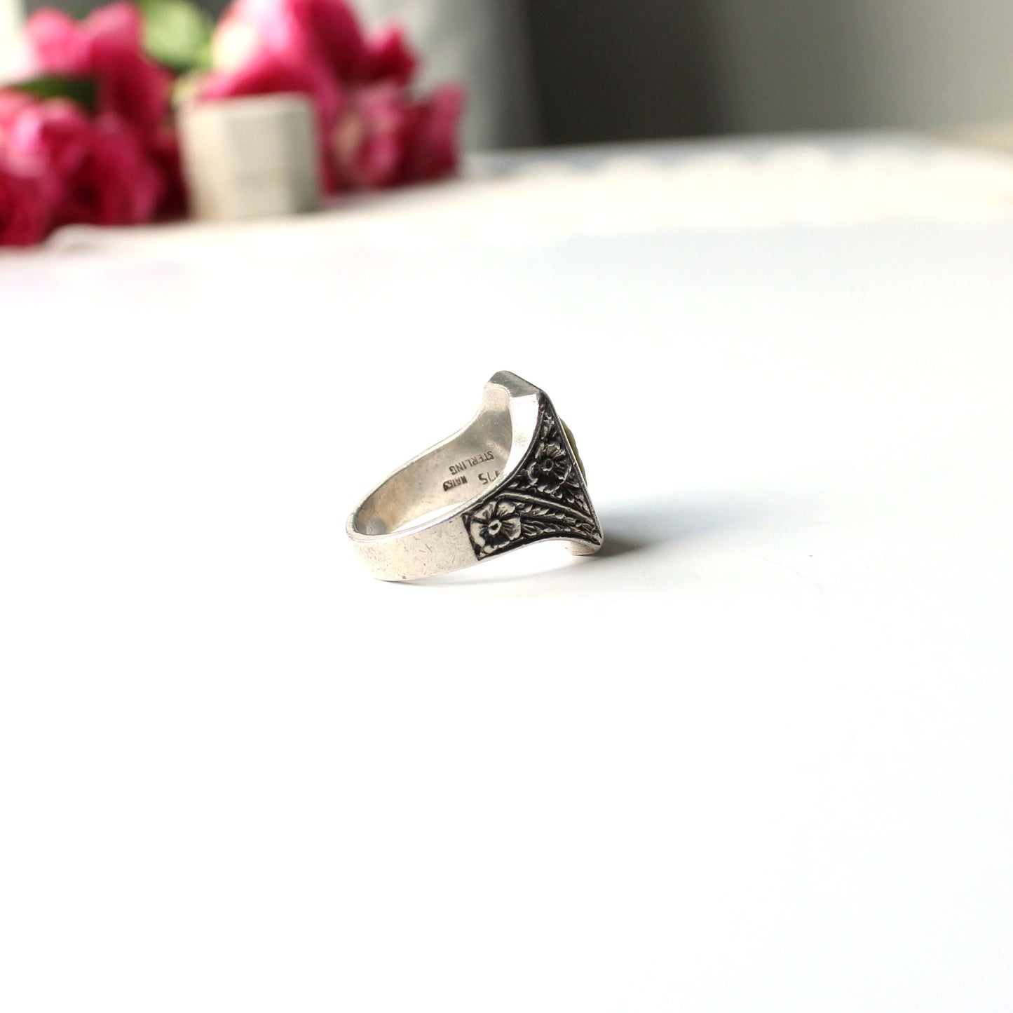 Chunky Sterling Silver Shell Cameo Signet Ring