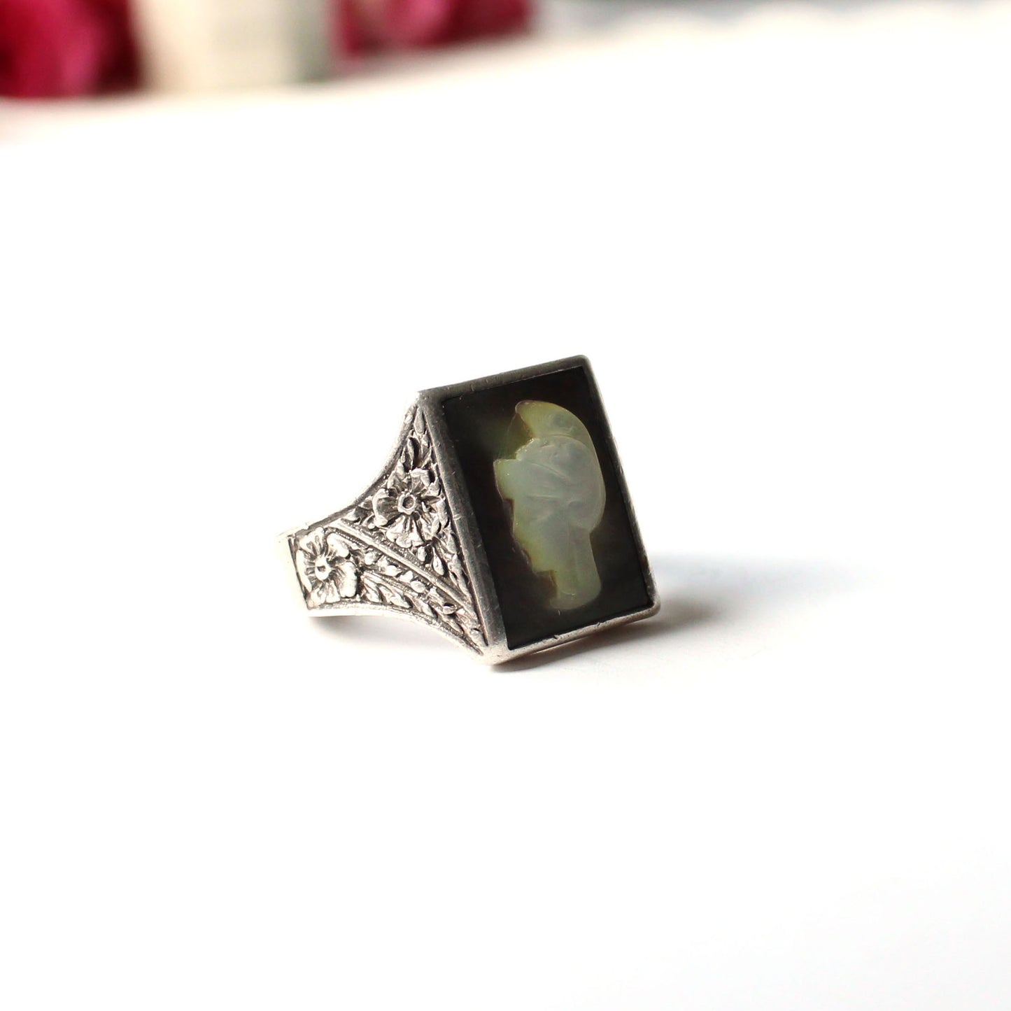 Chunky Sterling Silver Shell Cameo Signet Ring