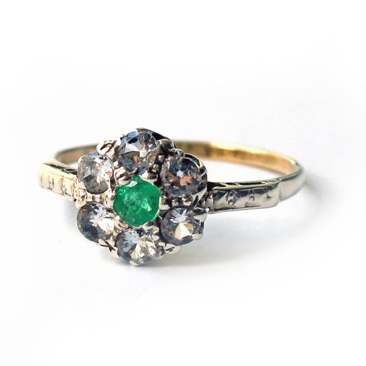 Art Deco 18ct & Silver Emerald Petal Ring