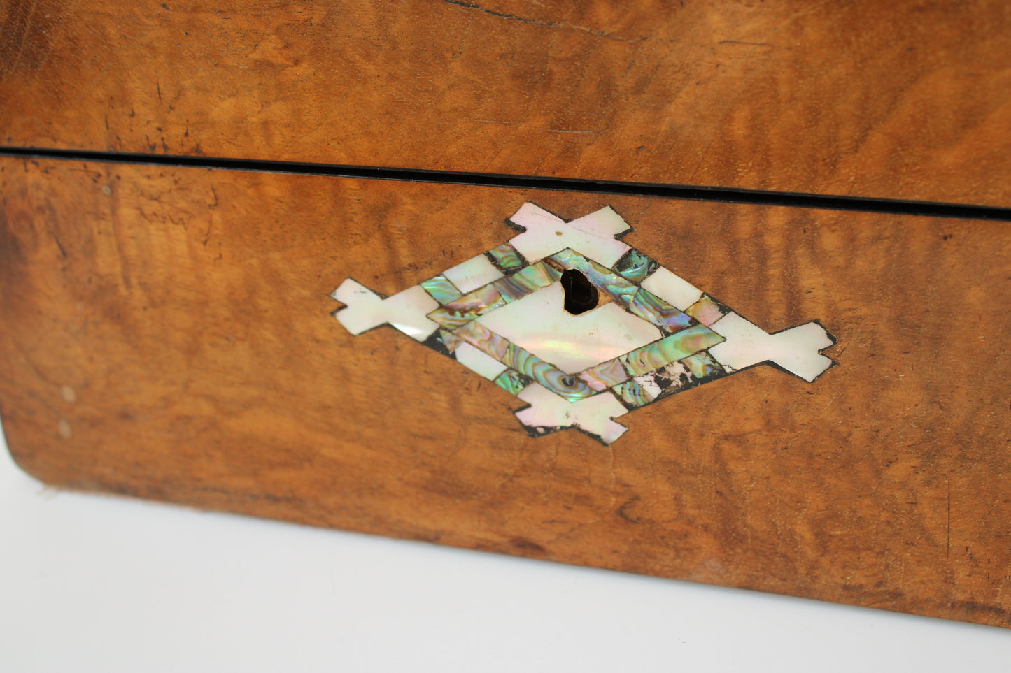 Antique Walnut Multi Ring Jewelery Box with Pearl Inlay