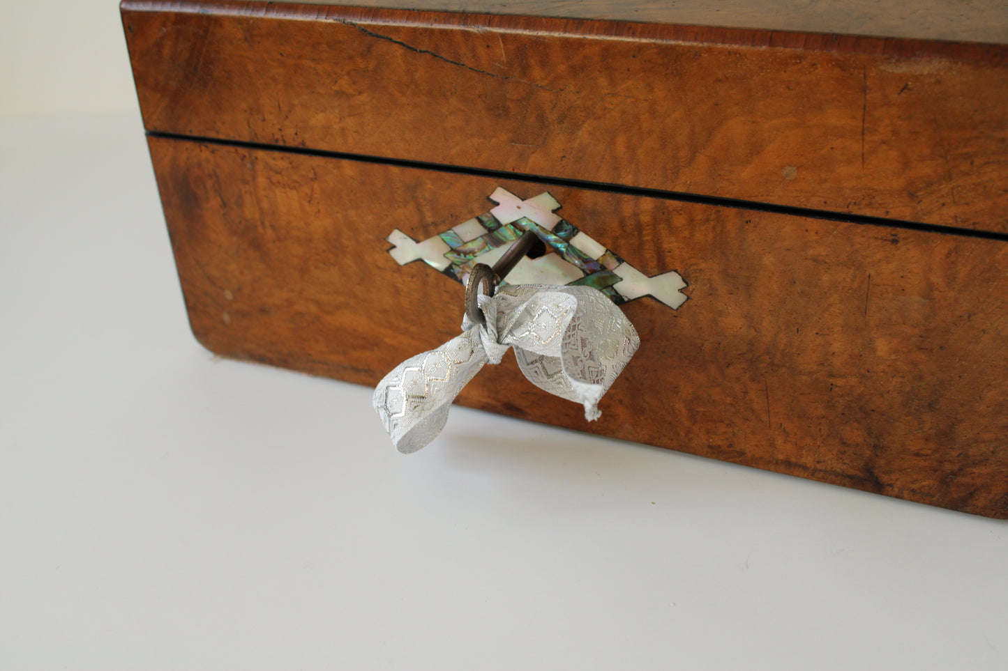 Antique Walnut Multi Ring Jewelery Box with Pearl Inlay