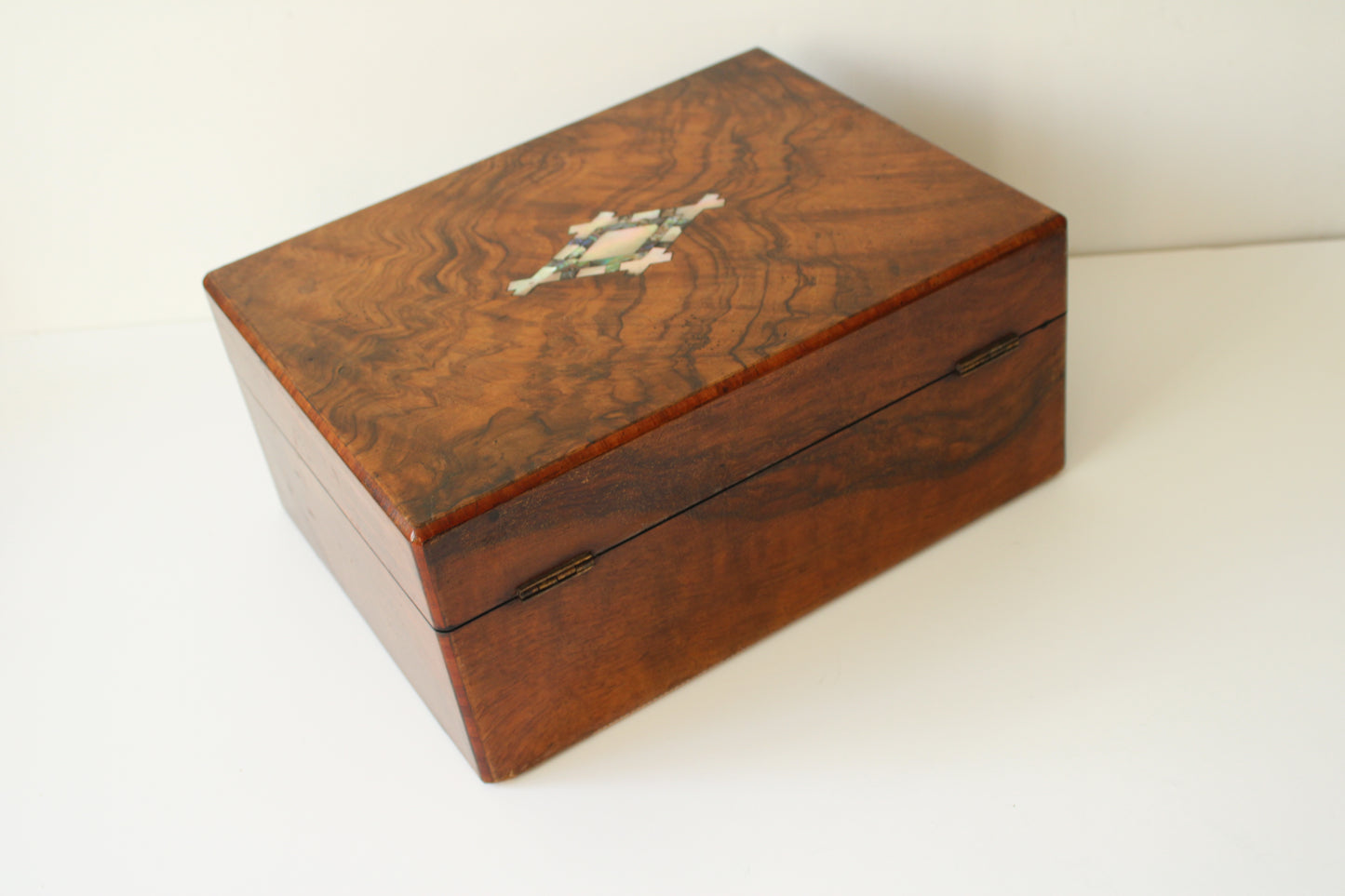 Antique Walnut Multi Ring Jewelery Box with Pearl Inlay