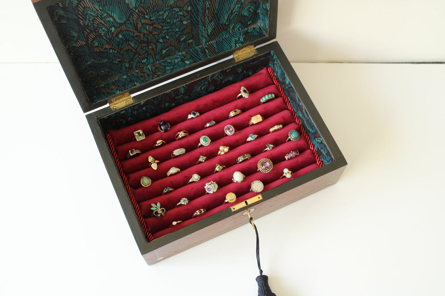 Victorian Rosewood Multi Ring Jewelery Box with Pearl Inlay