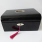 Antique Ebony Inlaid Brass Multi Ring Jewellery Box with Lock & Key