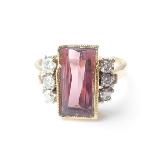Antique 18ct Gold Pink Tourmaline & Diamond Ring