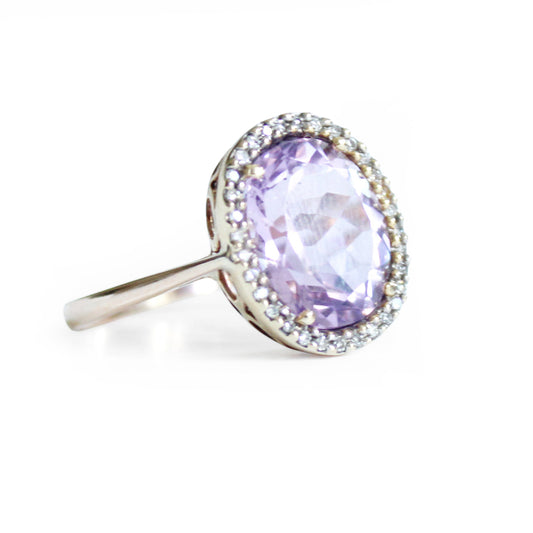 Antique 9ct Amethyst & Diamond Halo Ring