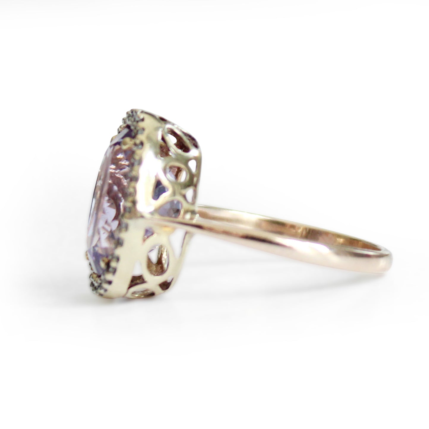 Antique 9ct Amethyst & Diamond Halo Ring