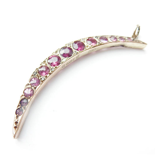 Antique 9ct Gold Garnet Moon Crescent Pendant