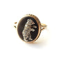 Antique 9ct Gold Old Cut Diamond Onyx Bear Ring US Size 7.5 UK Q