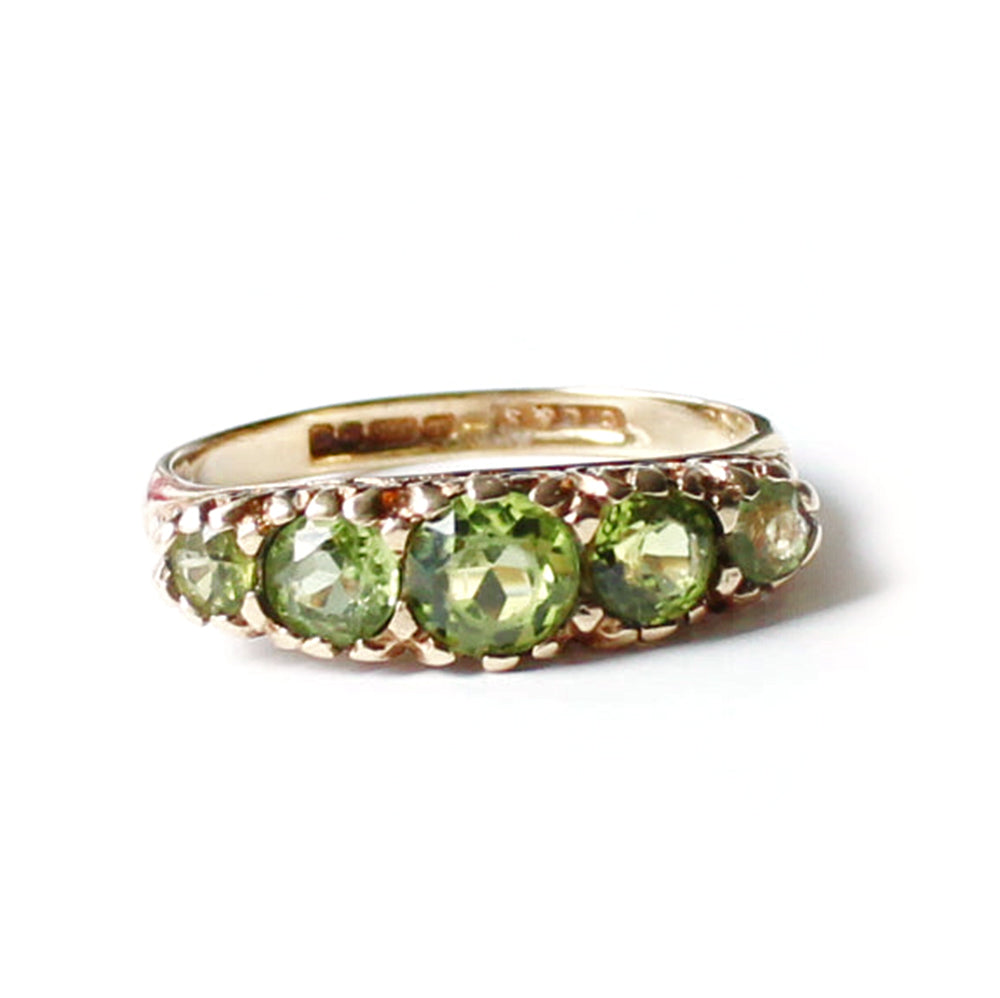 Antique 9ct Gold Peridot Five Stone Ring