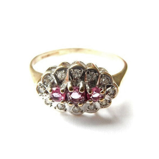 Antique 9ct Gold Ruby & Diamond Ring US Size 5 3/4 UK M