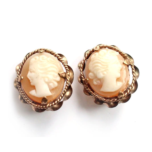 Antique 9ct RG Carved Shell Cameo Earrings