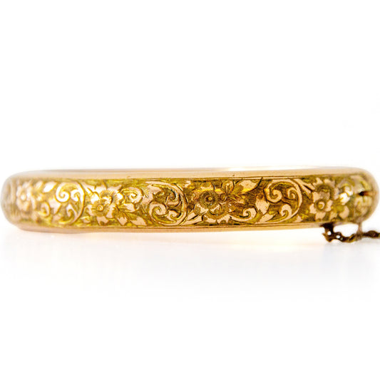 Antique 9ct Rolled Gold Hand Engraved Hinged Bangle