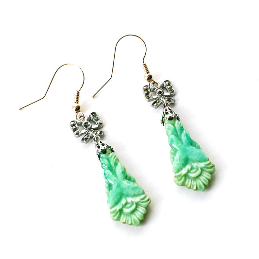 Antique Carved Jade Drop Earrings