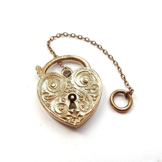 Antique Chased 9ct Gold Heart Padlock Catch Charm Clasp (4grams)