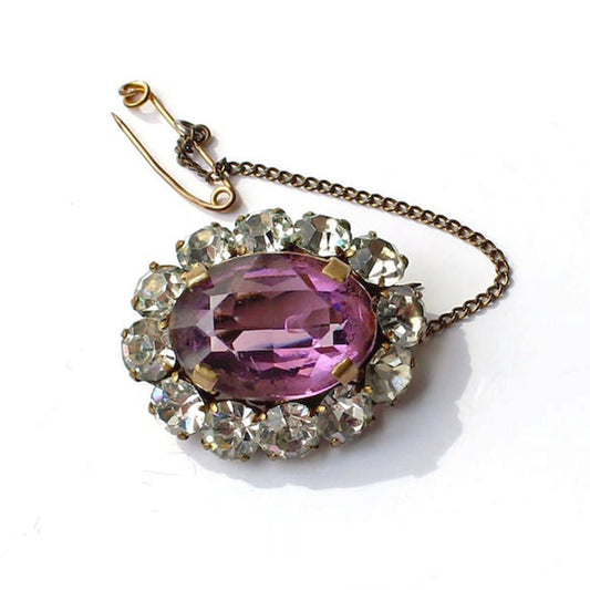 Antique Faceted Amethyst Glass & Paste Brooch