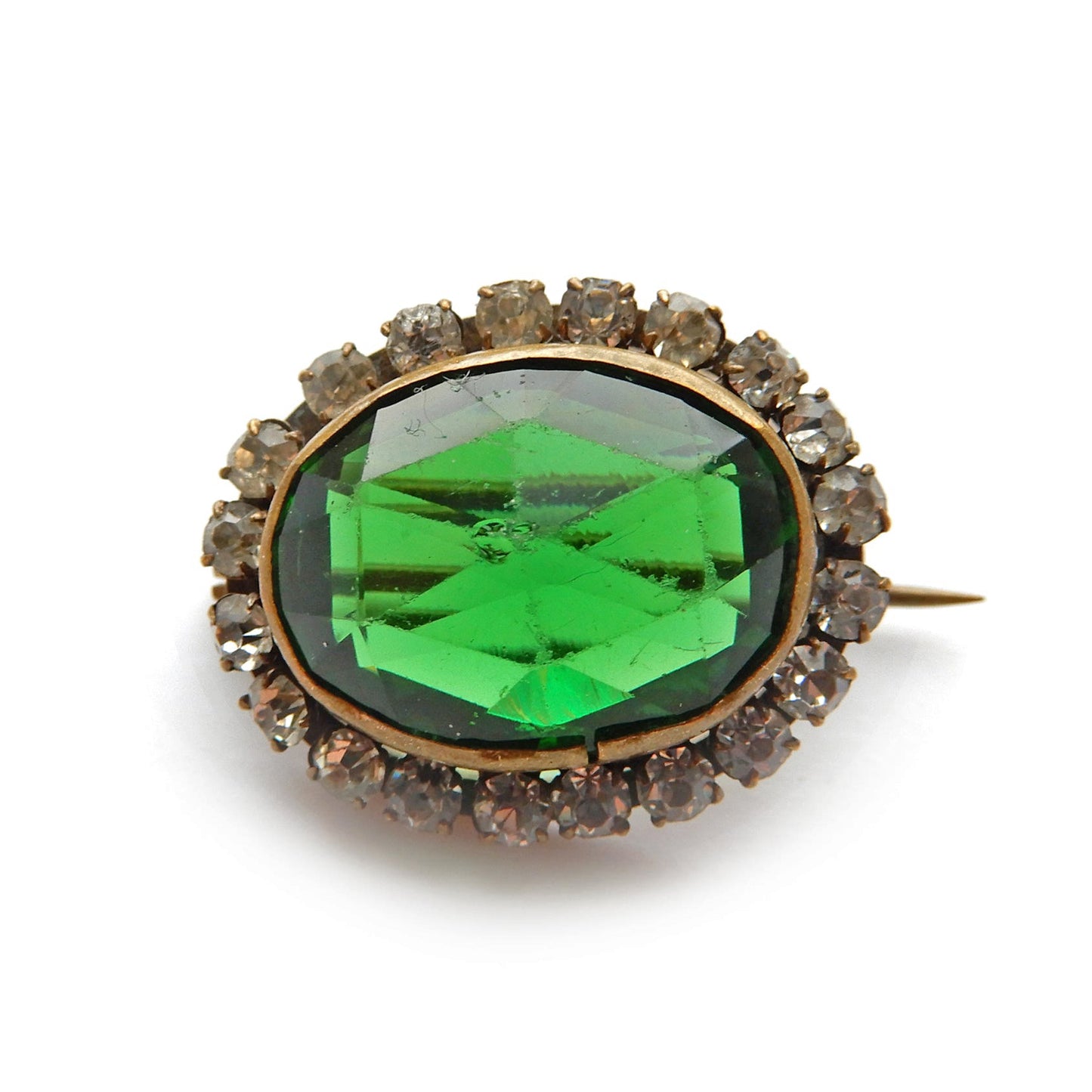 Antique Gilt Metal Emerald Paste Brooch