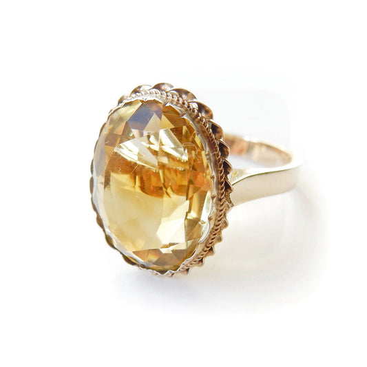 Antique Silver & 9ct Gold Citrine Cocktail Ring