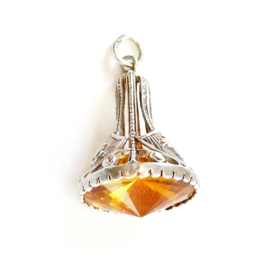 Antique Sterling Silver Citrine Glass Fob 8grams