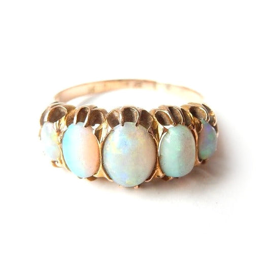 Antique Victorian 9ct Gold Opal Five Stone Ring US Size 6.5 UK N 1/2