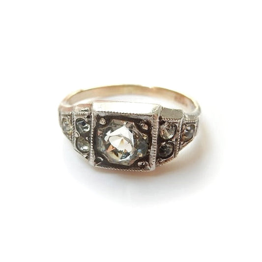 Art Deco 9ct Gold & Silver Paste Ring
