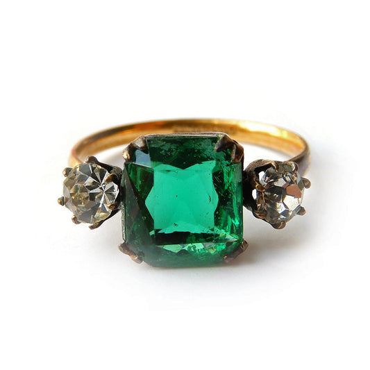 Art Deco Rolled Gold Emerald Paste Ring