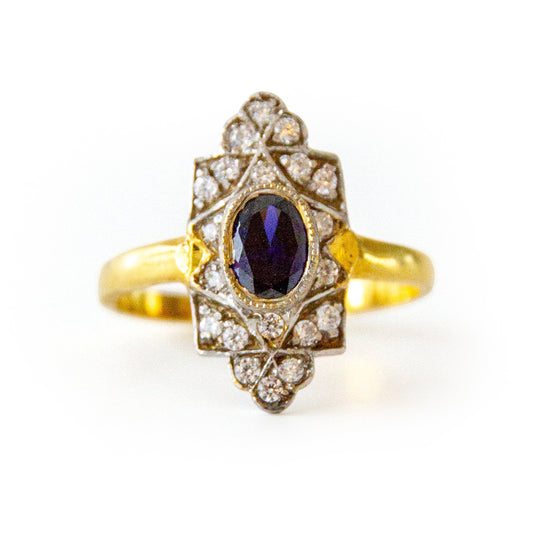 Art Deco style Blue Paste Navette Ring Set in Solid Silver